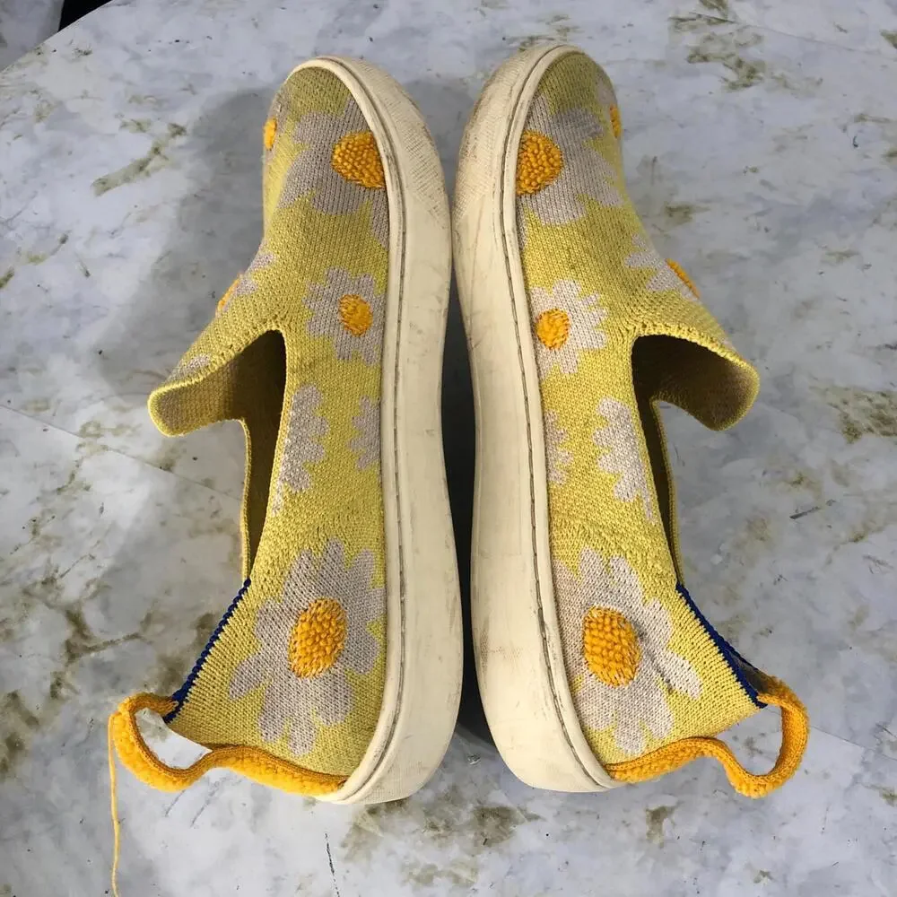 Rothy's The Sneaker Youth Girls Size 4 Shoes Yellow Ivory Orange Floral Low Top - Picture 6 of 15